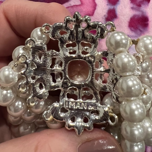 IMAN Cross Rhinestone & Faux Pearls Bracelet Jewelry HSN Global Chic Holiday - Picture 2 of 4